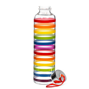 Abbott Glass Water Bottle 18oz, Colour Stripe Rainbow