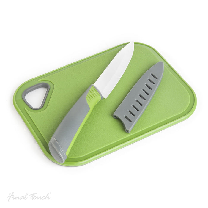 Final Touch Non-Slip Bar Cutting Board & Ceramic Knife