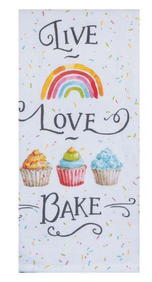 Kay Dee Dual Purpose Terry Tea Towel, Sweet Little Pleasures 'Live, Love, Bake'