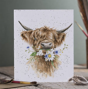 Wrendale Designs Greeting Card, Blank 'Daisy Coo' Highland Cow