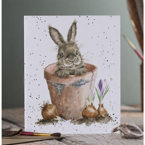 Wrendale Designs Greeting Card, Blank 'The Flower Pot' Rabbit