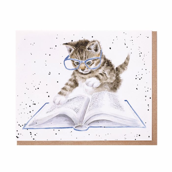 Wrendale Designs Greeting Card, Blank 'The Bookworm' Cat