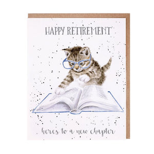 Wrendale Designs Greeting Card, Retirement 'New Chapter' Cat
