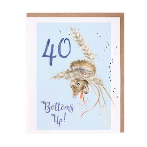 Wrendale Designs Greeting Card, Birthday '40 Bottoms Up' Mouse