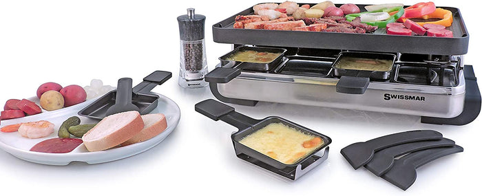Swissmar 8 Person Stelvio Raclette Party Grill with Reversible Non-Stick Grill Plate