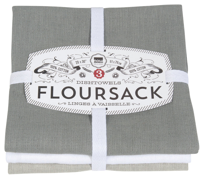 Danica Now Designs Flour Sack Tea Towel Set of 3, Grey | White | Moonstruck