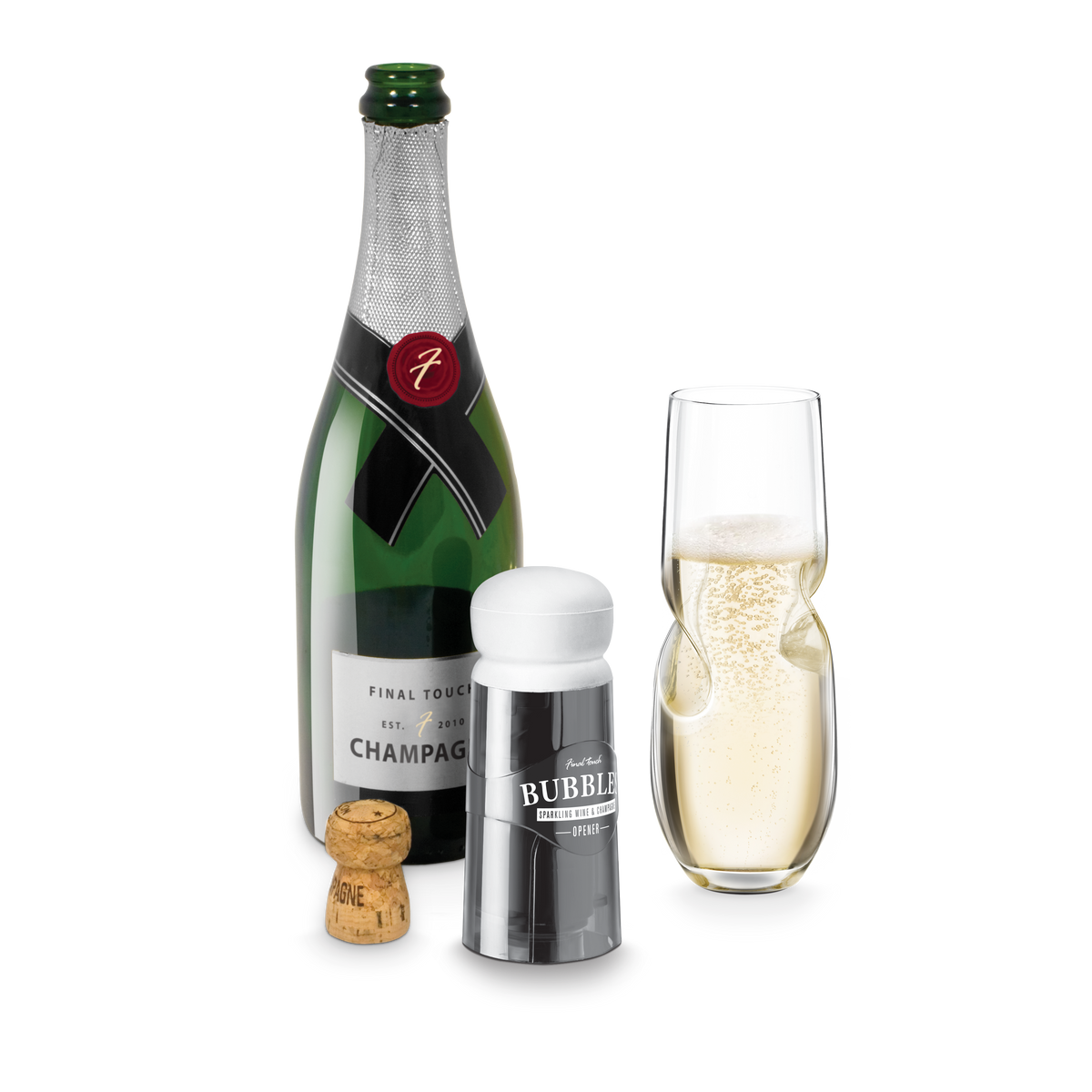 Final Touch Bubbles Champagne Opener – Easy Cork Popping With Telescopic Top, Includes Pairing Guide