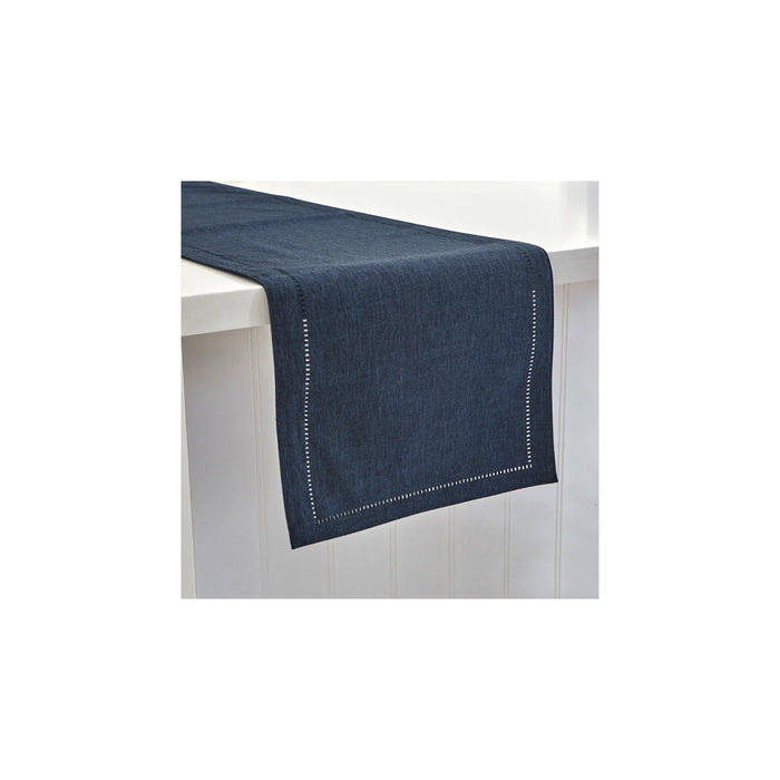 Harman Hemstitch Table Runner 72 Inch, Navy Blue