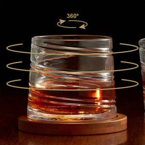 Brilliant Pirouette Spirale Whiskey Glass with Bamboo Coaster 300ml, Set of 2