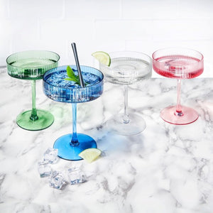 Brilliant Cocktail Coupe 290ml Set of 4, Ribbed Blue