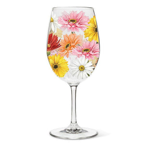 Abbott Stemmed Wine Glass 14oz, Gerbera Daisy