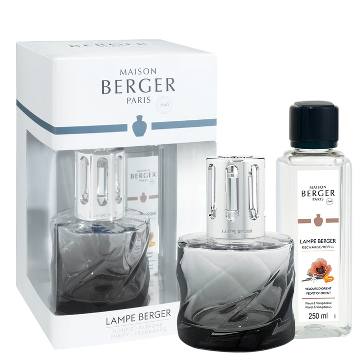 Maison Berger Lamp Gift Set, Spirale Black + 250 ml (8.5 oz) Velvet of Orient