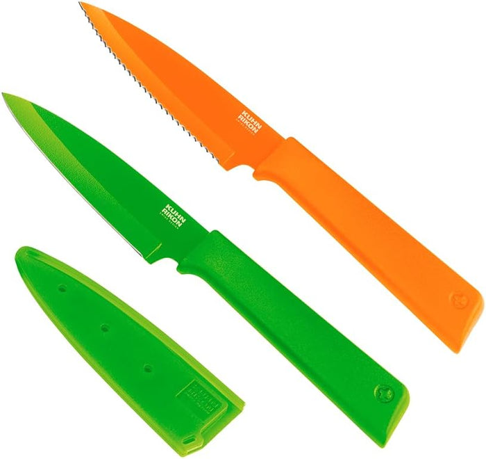 Kuhn Rikon Paring Knife Set of 2, Orange & Green