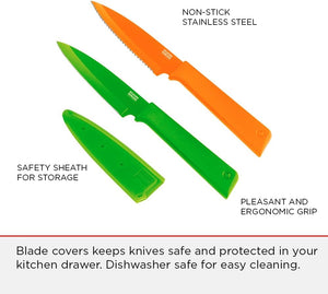 Kuhn Rikon Paring Knife Set of 2, Orange & Green