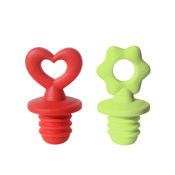 OGGI Silicone Bottle Stoppers Set of 2, Heart & Flower