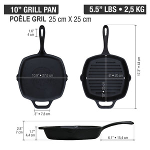 Victoria Cast Iron Grill Pan 25 cm | 10 Inch