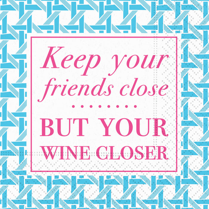 Design Design Cocktail Paper Napkin, Friends Close Wine Closer
