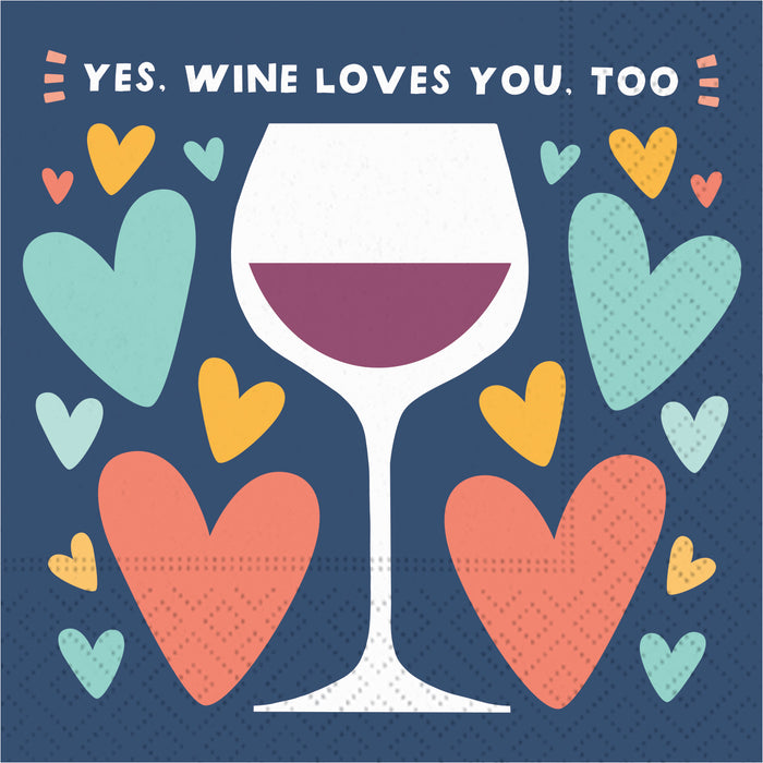Design Design Cocktail Paper Napkin, Yes Wine Loves You Too