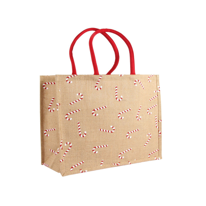 Harman Large Jute Tote Bag, Candy Canes