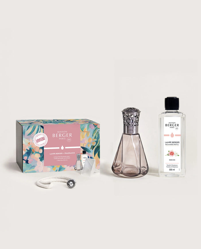 Maison Berger Antique Pink Pyramid Fragrance Lamp Gift Set with 500ml Paris Chic Refill