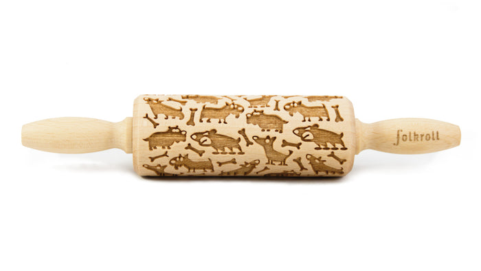 Folkroll Small Embossed Rolling Pin, Crazy Dog
