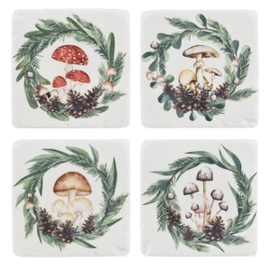 Ganz Coaster Set of 4, Mushroom & Pine