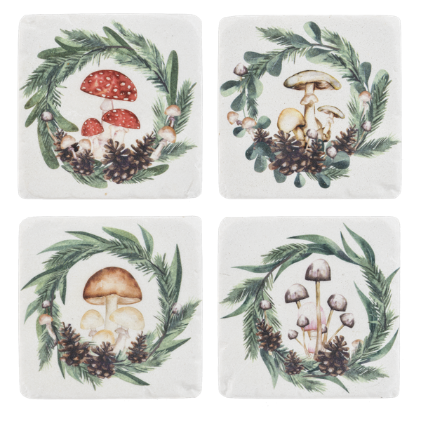 Ganz Coaster Set of 4, Mushroom & Pine