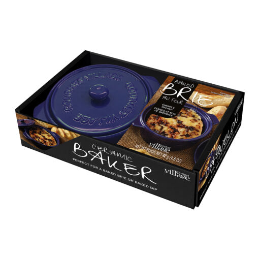Gourmet Village Navy Blue Ceramic Baker Gift Set with Cherry & Walnut Brie Topping