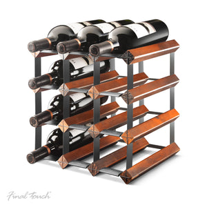 Final Touch Assembled 12 Bottle Wine Rack, Maple Finish