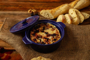 Gourmet Village Navy Blue Ceramic Baker Gift Set with Cherry & Walnut Brie Topping
