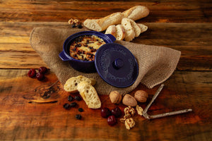 Gourmet Village Navy Blue Ceramic Baker Gift Set with Cherry & Walnut Brie Topping