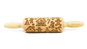 Folkroll Small Embossed Rolling Pin, Gingerbread House