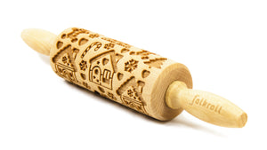 Folkroll Small Embossed Rolling Pin, Gingerbread House