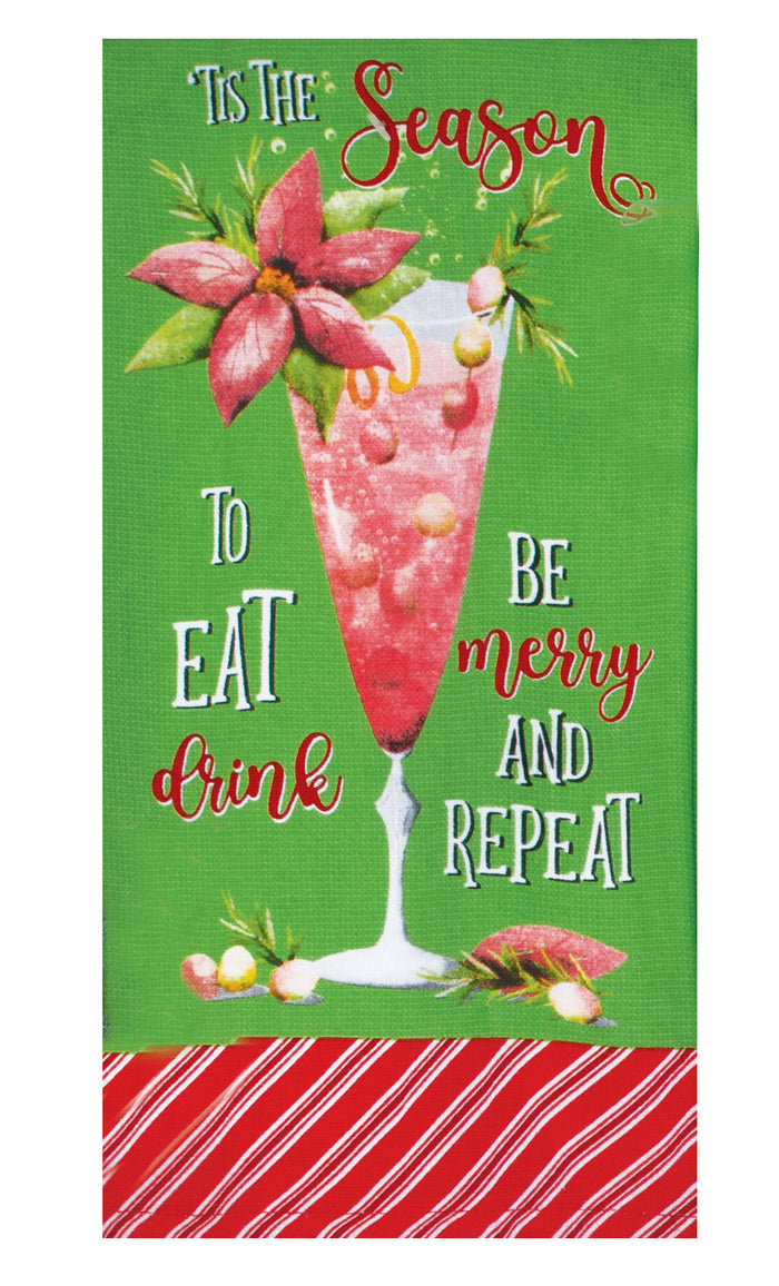 Kay Dee Dual Purpose Terry Tea Towel, Holiday Cheers Poinsettia