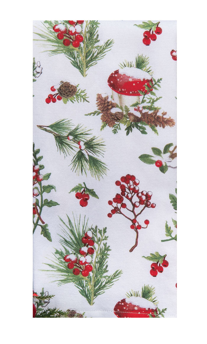Kay Dee Dual Purpose Terry Tea Towel, Snow Capped Winter Greenery