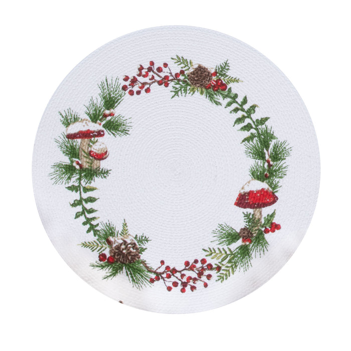 Kay Dee Round Braided Placemat, Snow Capped Winter