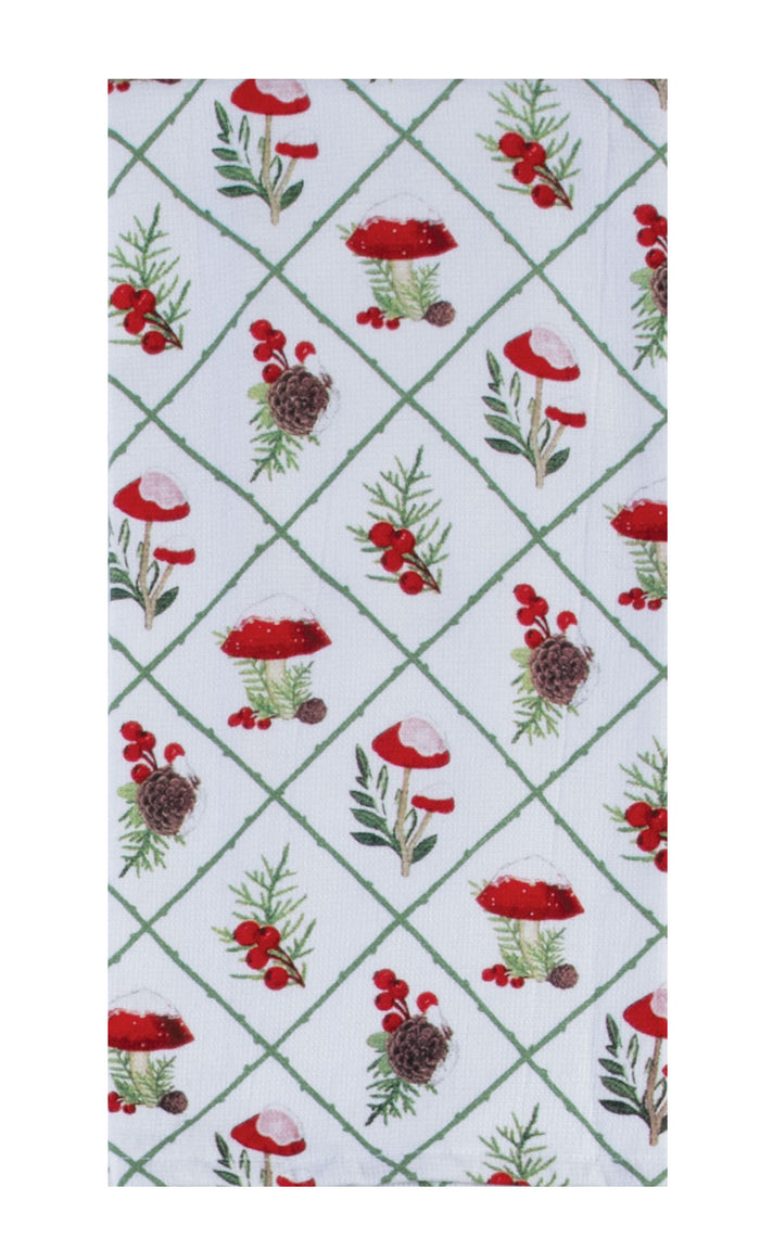 Kay Dee Dual Purpose Terry Tea Towel, Snow Capped Winter Mushroom Toss