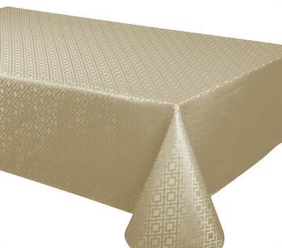Texstyles Deco Tablecloth 90 Inch Square, Jacquard Quad Beige