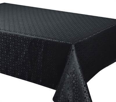 Texstyles Deco Tablecloth 60 x 102 Inch, Jacquard Quad Black