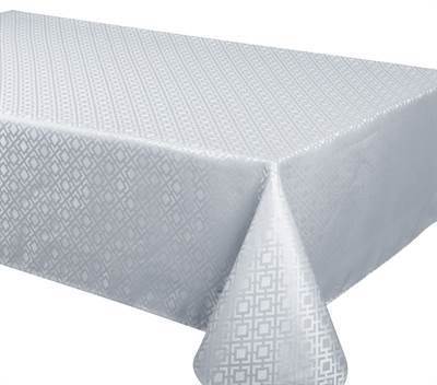 Texstyles Deco Tablecloth 90 Inch Round, Jacquard Quad Grey