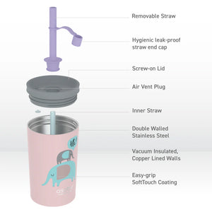 Asobu Mini Sippy Travel Cup 12oz, Pink Elephant