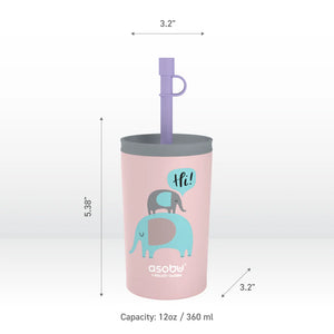 Asobu Mini Sippy Travel Cup 12oz, Pink Elephant