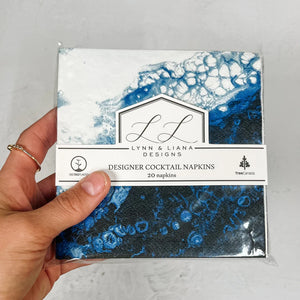 Lynn & Liana Designs Cocktail Paper Napkins Set of 20, Navy | White | Metallic