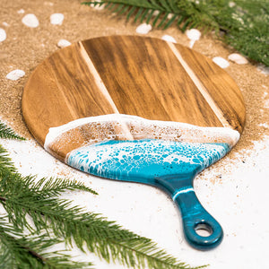 Lynn & Liana Designs Round Cheese Paddle Acacia Board, Ocean Vibes