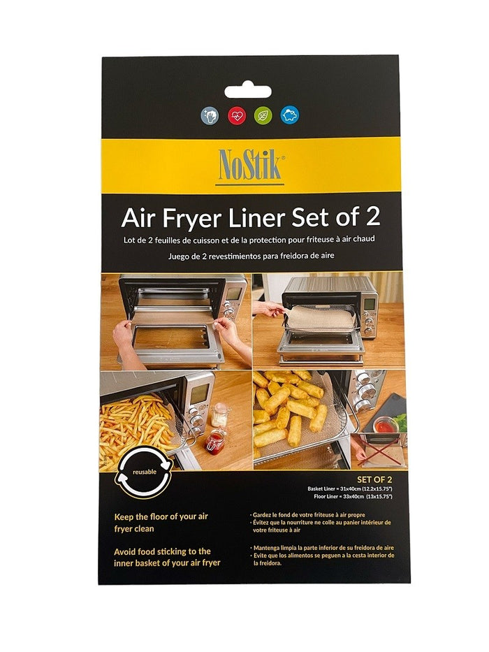 NoStik Reusable Rectangular Air Fryer Liner Set of 2