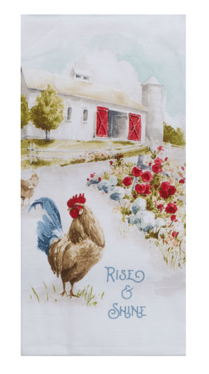 Kay Dee Dual Purpose Terry Tea Towel, Countryside Rooster Farm Scene