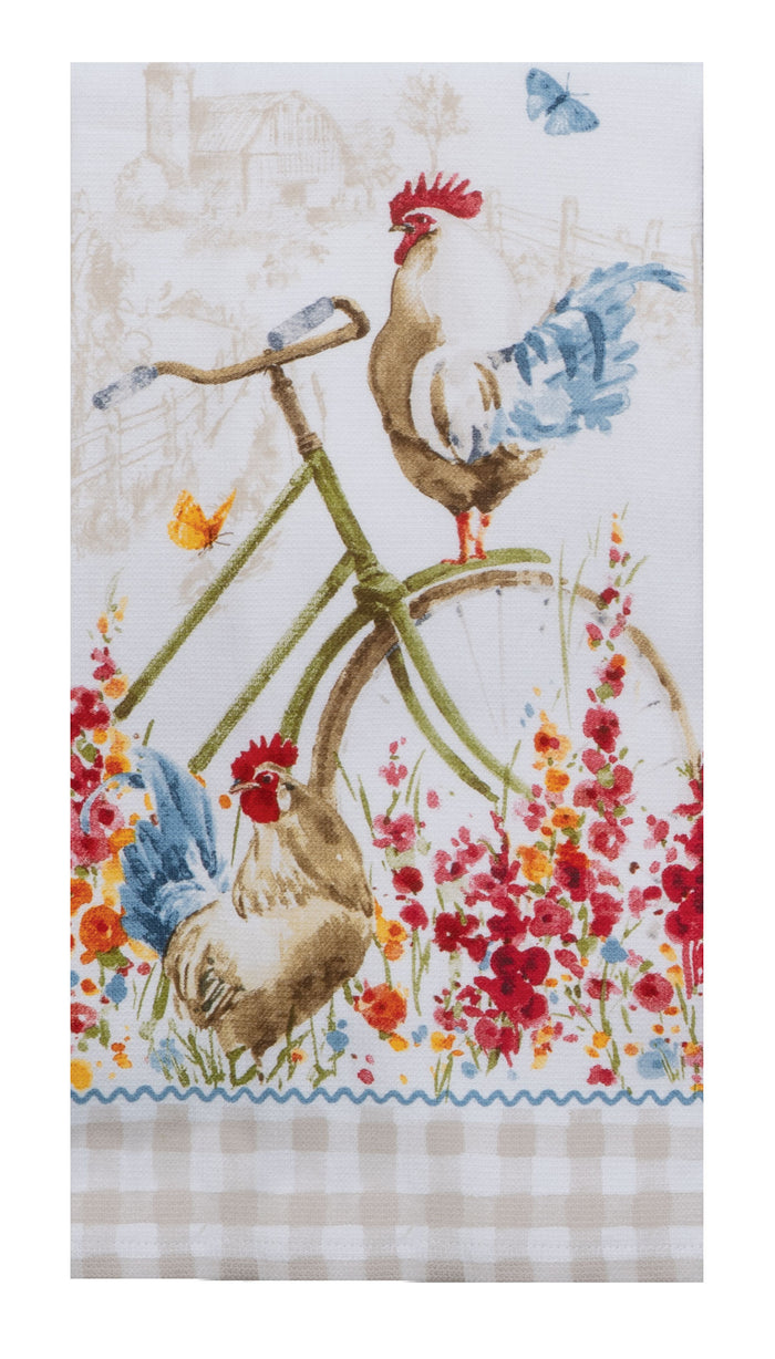 Kay Dee Dual Purpose Terry Tea Towel, Countryside Rooster Floral Bike