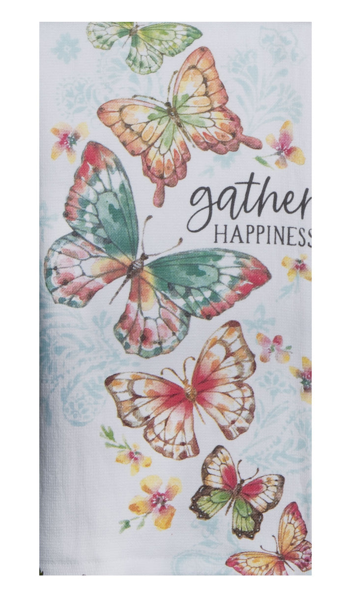 Kay Dee Dual Purpose Terry Tea Towel, Garden Butterfly Gather Happiness