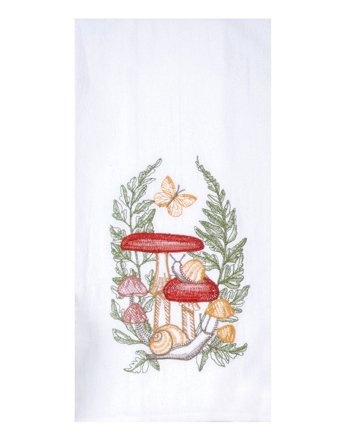 Kay Dee Embroidered Flour Sack Tea Towel, Botanical Mushrooms