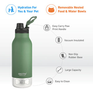 Asobu Buddy Water Bottle 1L | 34oz, Basil Green